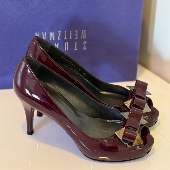 Stuart Weitzman Plum Patent Leather Pump - Peep Toe - Size 8 - Picture 1 of 4